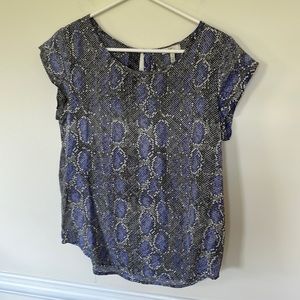 Perfect for work, silk blue and grey snake print blouse